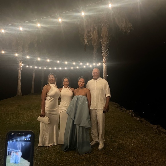 Meshki | Esther Iridescent Satin Cowl Maxi Dress - White - Picture 6 of 9